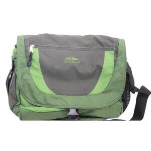 Eddie Bauer Green & Black Messenger Bag Laptop Adjustable Strap Pockets Nylon